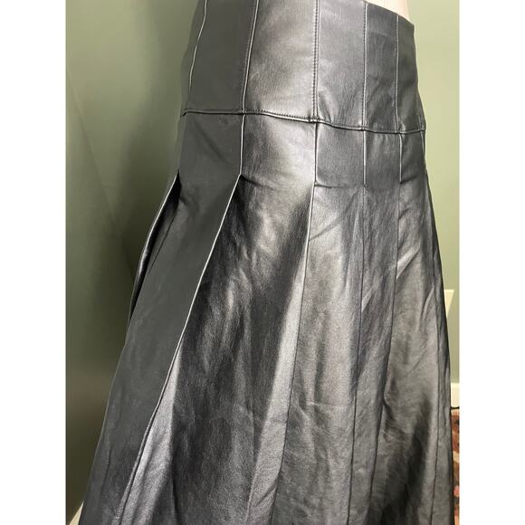 Free People Faux Leather Pleated High Waist Black Lined Skirt. Size Med. - Picture 1 of 9